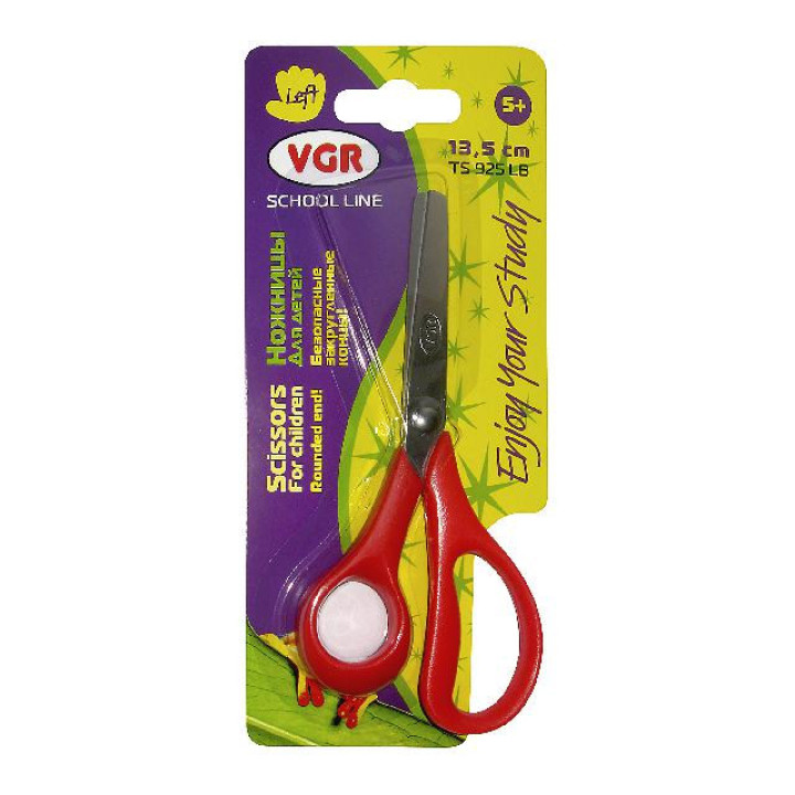 Ножиці дитячі: 13,5см: Для лівші:кол. ручок.черв.: пласт.ручки,закругл.кінці:блістер-упак.,арt.TS925