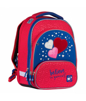 Рюкзак шкільний каркасний "YES" /555479/ S-30 JUNO ULTRA  "Heart beat", малиновий-синій (1/4)
