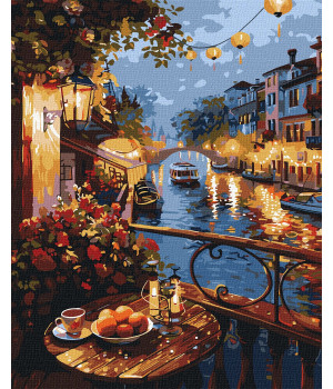 Набір для розпису по номерах "Вечір набережної з фарбами металік"