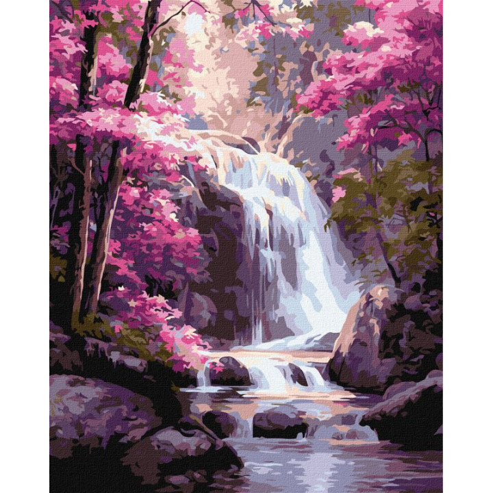 Набір для розпису по номерах "Водоспад у рожевому лісі" 