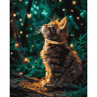 Набір для розпису по номерах "Кошеня та світлячки з фарбами металік extra"