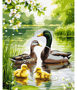 Набір для розпису по номерах "Качина родина на світанку"