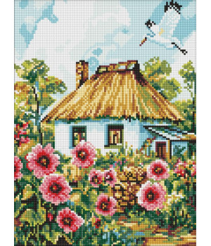Набір з алмазною мозаїкою "Мальви біля хати"