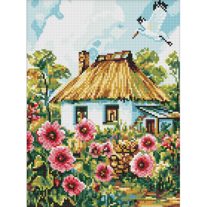 Набір з алмазною мозаїкою "Мальви біля хати"