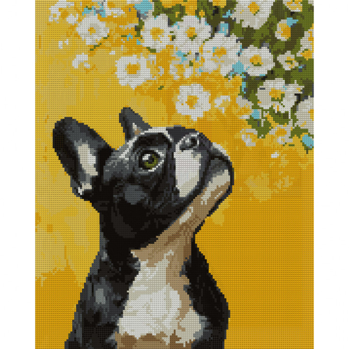 Алмазна мозаїка SANTI "Бульдог і квіти"