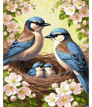 Набір для розпису по номерах "Родина синиць у цвіті" 