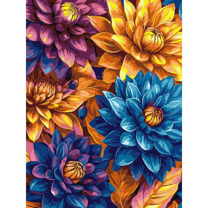 Картина за номерами - Яскраві жоржини з фарбами металік extra ©art_selena_ua