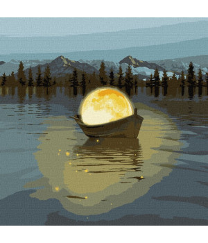 Картина за номерами - Місячний човен з фарбами металiк