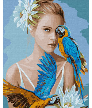 Картина за номерами - Дівчина з блакитними папугами ©Ira Volkova