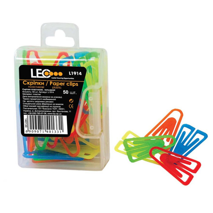 Скріпки LEO 140133 L1914, 25мм (50шт) пласт. кольорові (10/400)