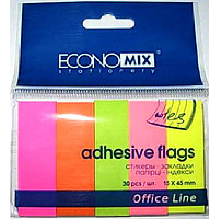 Папір кл E20935 15х45мм Індекси паперові 5кол 150шт прямокутні, неон